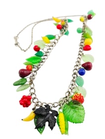 VINTAGE ALL GLASS CHARM FRUIT SALAD NECKLACE