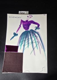 VINTAGE ORIGINAL GIVENCHY PARIS FASHION COLOR ILLUSTRATION WITH COLOR FABRIC SWATCHES #98