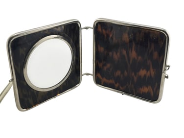 ANTIQUE FAUX TORTOISE FOLD UP SHAVING MIRROR