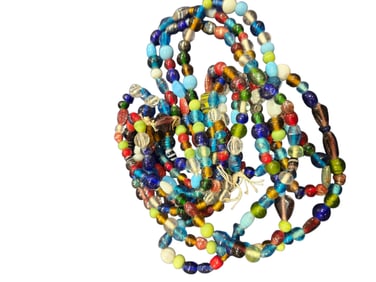 VINTAGE 3 ATTACHED STRANDS OF ASSORTED GLASS BEADS