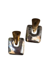 VINTAGE MCM 2 TONE PIERCED SQUARE HOOP EARRINGS SIGNED