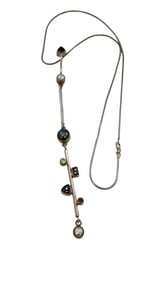 VINTAGE STERLING AND SEMI-PRECIOUS ART MODERN ARTICULATING PENDANT NECKLACE