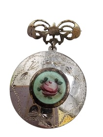MARKED 925 STERLING GUILLOCHE LOCKET PENDANT BROOCH