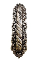 VINTAGE STERLING HUGE MEZUZAH WITH PARCHMENT SCROLL