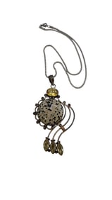 VINTAGE SILVER TONE FUNKY ABSTRACT SEMI-PRECIOUS PENDANT NECKLACE