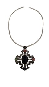 VINTAGE STERLING COLLAR WITH MARCASITE AND SEMI-PRECIOUS MALTESE CROSS PENDANT
