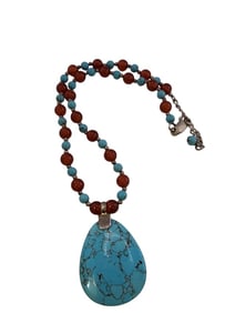 SIGNED VINTAGE SEMI-PRECIOUS AND STERLING BEADED PENDANT NECKLACE