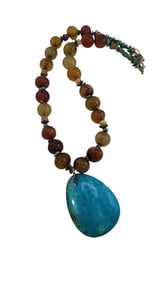 SIGNED VINTAGE SEMI-PRECIOUS AND STERLING BEADED PENDANT NECKLACE