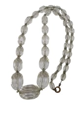 ANTIQUE ART DECO FACETED CRYSTAL NECKLACE ON BRASS CHAIN