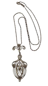 STERLING ART NOUVEAU RHINESTONE PENDANT NECKLACE