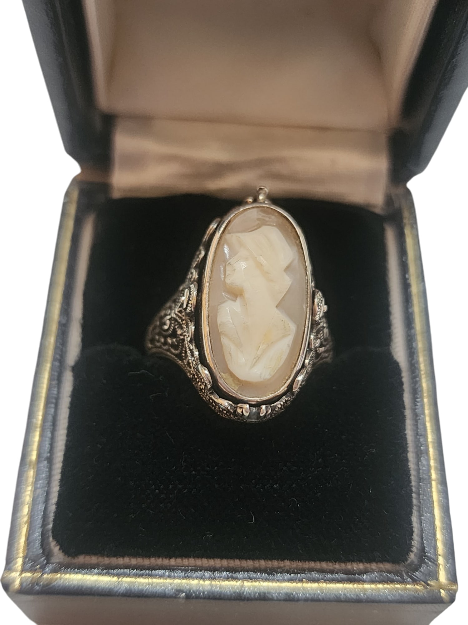 ANTIQUE ART DECO STERLING CAMEO/ONYX FLIP RING SIZE 7.5 (1 of 10)