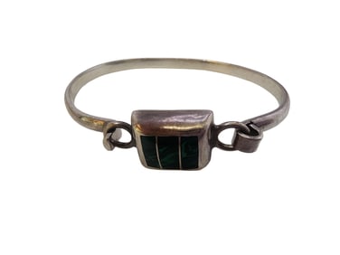VINTAGE STERLING MEXICO TO-88 INLAID TURQUOISE BANGLE BRACELET