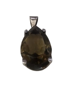 VINTAGE STERLING AND FACETED SMOKY TOPAZ PENDANT