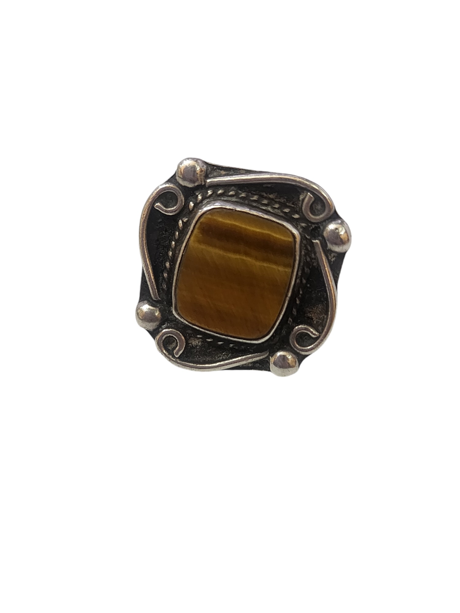 VINTAGE SIZE 7 TIGER EYE & STERLING RING (1 of 4)