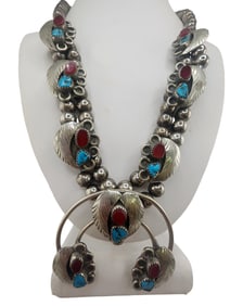 SILVERTONE NAVAJO SQUASH BLOSSOM NECKLACE
