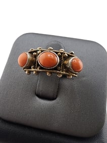 VINTAGE SILVER AND STONE ADJUSTABLE RING