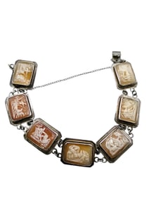 ANTIQUE STERLING SCENIC CAMEO PANEL BRACELET