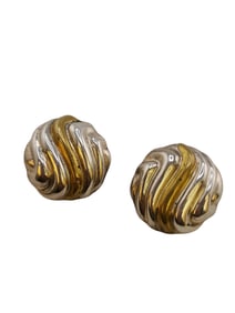 VINTAGE MEXICO 80S 2 TONE STERLING PIERCED EARRINGS