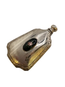VINTAGE SILVERTONE & ENAMEL PERFUME BOTTLE