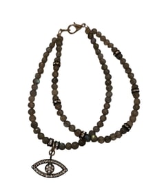 VINTAGE DOUBLE STRAND CRYSTAL WITH STERLING EVIL EYE BRACELET