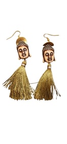 VINTAGE RESIN BUDDAH SILK TASSEL PIERCED EARRINGS