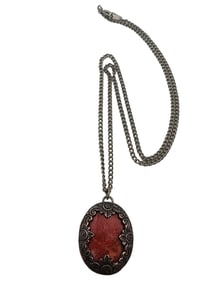 VINTAGE STONE AND STERLING PENDANT NECKLACE