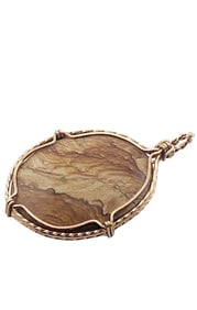 VINTAGE JASPER AND 14 KT GOLD WIRE PENDANT CHARM SIGNED