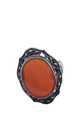 VINTAGE STERLING CARNELIAN AND MARCASITE SIZE 6 RING