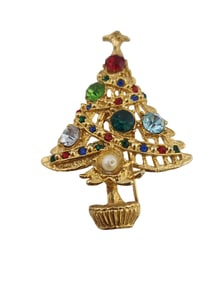VINTAGE UNSIGNED RHINESTONE CHRISTMAS TREE BROOCH 7/800