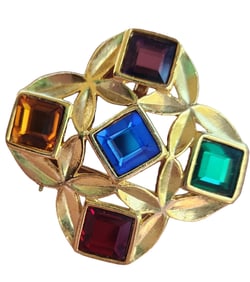 VINTAGE 80S UNSIGNED GLASS MOGUL BROOCH PENDANT