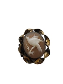ANTIQUE VICTORIAN RARE 10KT GOLD BIRD SHELL CAMEO BROOCH