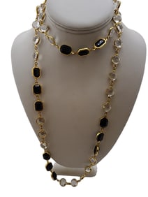 VINTAGE 38" FAUX CRYSTAL BEZEL SET NECKLACE