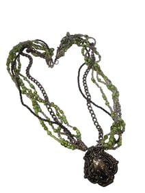 VINTAGE GLASS AND CHAIN NECKLACE WITH ART NOUVEAU PENDANT NECKLACE