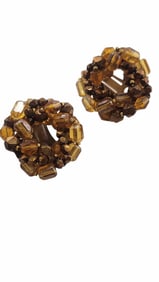 VINTAGE HAND WIRED GLASS CLIPS EARRINGS
