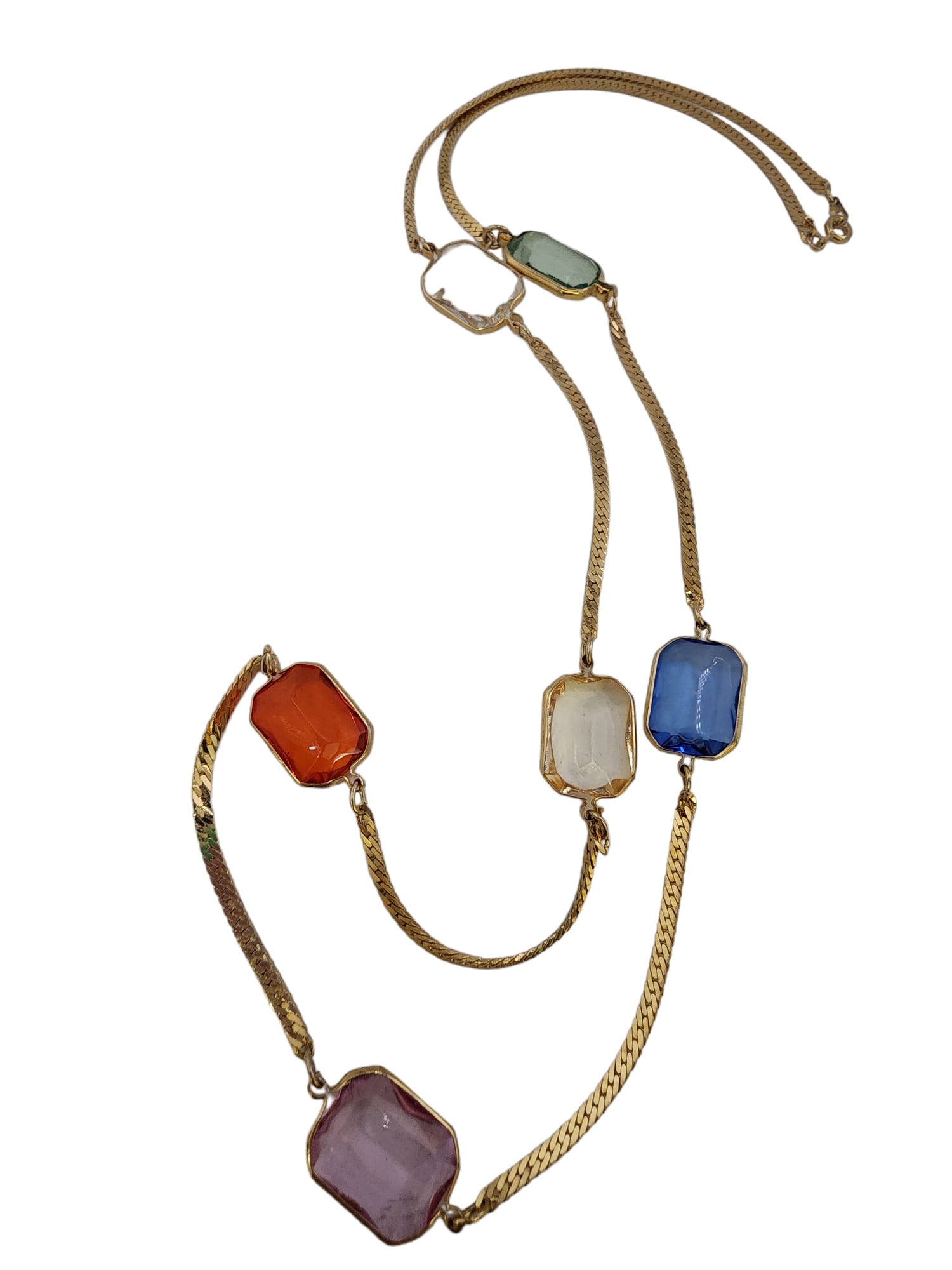 VINTAGE ACRYLIC 80S JEWELED NECKLACE: Vintage Acrylic 80s Jeweled Necklace, 26" WE OFFER IN-HOUSE SHIPPING AS WELL AS LIVE SHIPPING AND LOCAL PICK UP! Please note: In-house shipping is not quoted on the auction. That is live shipping. If