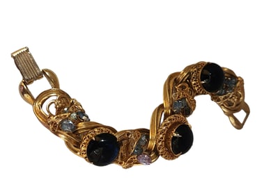 VINTAGE KAFIN STYLE GLASS CABOCHON LINKED BRACELET