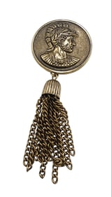 VINTAGE BURNISHED GOLD COIN TASSEL BROOCH PENDANT