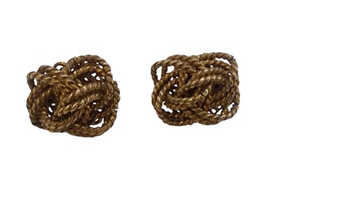 VINTAGE MIRIAM HASKELL TWISTED BRASS LOVE KNOT SCREW BACK CLIP EARRINGS
