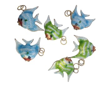 6 DOUBLE SIDED ENAMEL FISH CHARMS