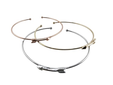 SET OF 3 ADJUSTABLE TRI COLOR THIN ARROW BANGLE BRACELETS