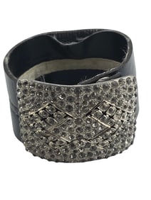 UNIQUE PLEATHER BRACELET WITH ANTIQUE RHINESTONE SHOE BUCKLE