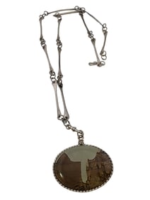 VINTAGE HANDMADE ARTISAN JASPER AND STERLING LONG PENDANT NECKLACE