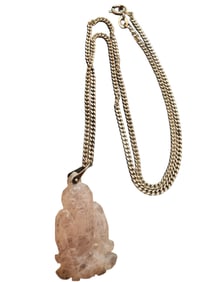 VINTAGE ROSE QUARTZ BUDDHA NECKLACE ON STERLING 925 CHAIN
