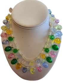 VINTAGE SIGNED W. GERMANY ACRYLIC FRUIT SALAD NECKLACE WITH ORIGINAL TAG 1896