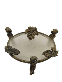 VINTAGE ORMOLU FROSTED GLASS TRINKET DISH WITH CHERUBS