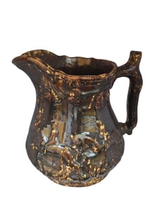 ANTIQUE BENNINGTON PITCHER SPLATTER/STONEWARE HOUNDS AND HUNTERS DESIGN