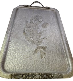 VINTAGE HAND WROUGHT ALUMINUM TRAY WITH HANDLES
