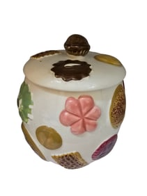 VINTAGE RAISED COOKIES MCM COOKIE JAR MARKED 2K22