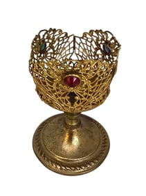 VINTAGE CZECH STYLE PERFUME OR BOTTLE JEWELED GILT HOLDER