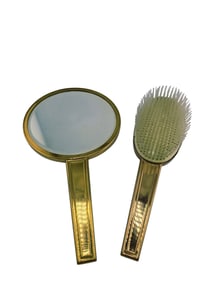 VINTAGE MOP FANCY SCROLLED METAL HAIR BRUSH AND MIRROR